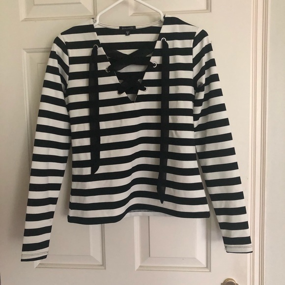 Black and white striped with the lace detail shirt - Picture 1 of 4